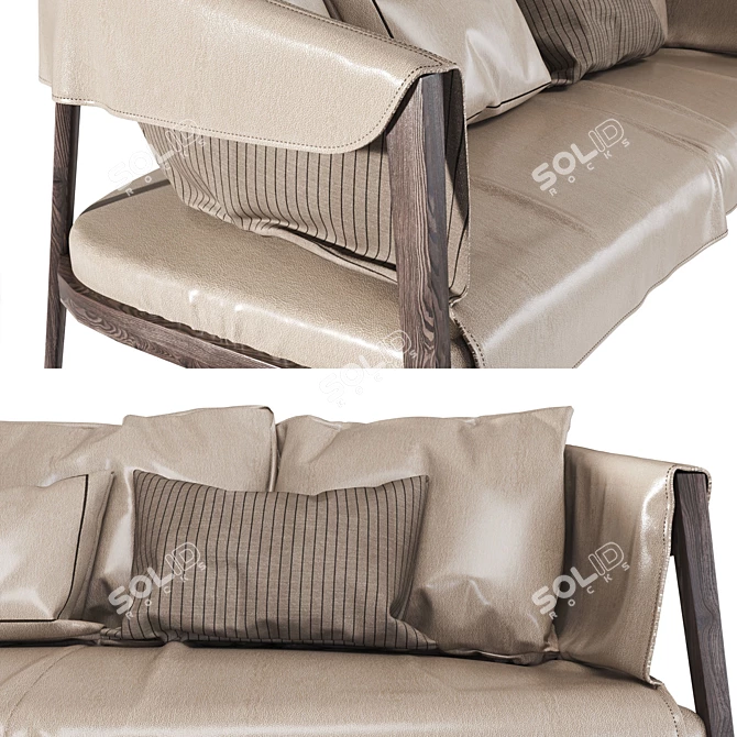 Luxury Burton Sofa: Leather & Walnut 3D model image 2