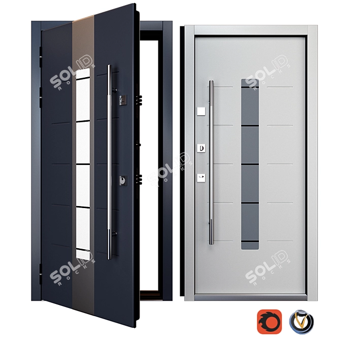 Stylish Inox Steel Entrance Door 3D model image 1