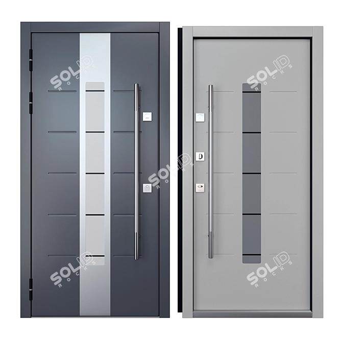 Stylish Inox Steel Entrance Door 3D model image 3