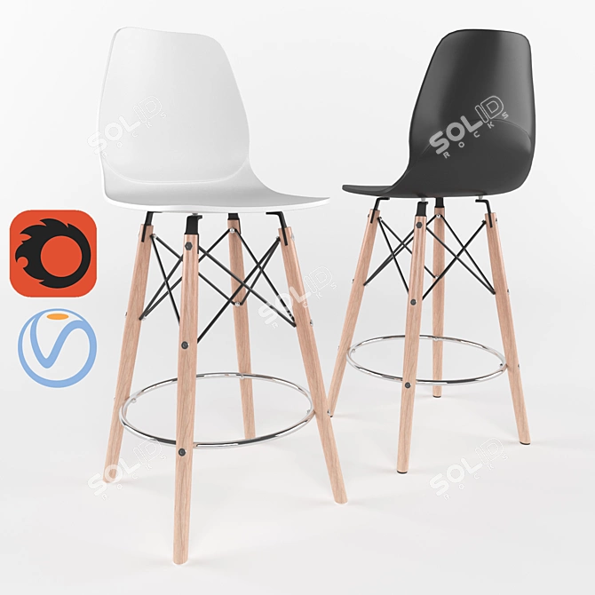 Eames Bar Stool: Sleek Design, Ultimate Comfort 3D model image 1