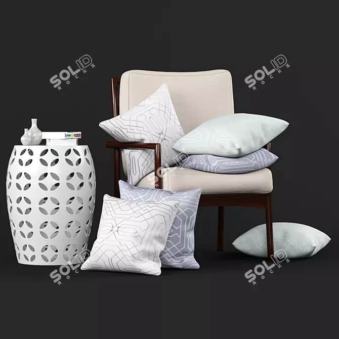 Title: Cozy Comfort Chair with Pillows 3D model image 1