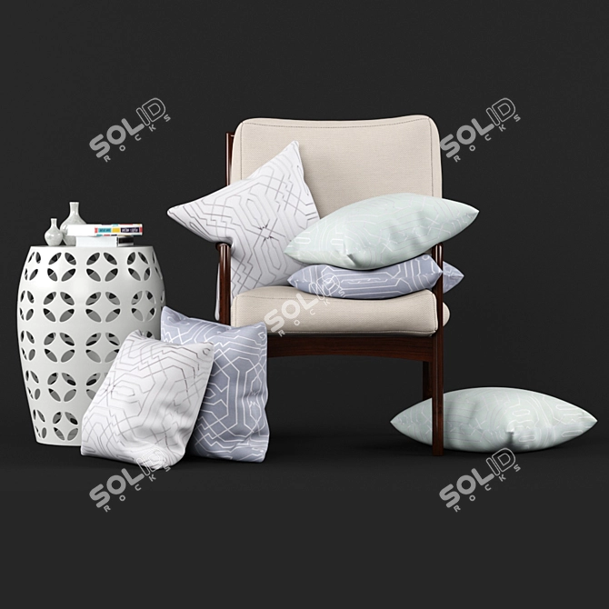 Title: Cozy Comfort Chair with Pillows 3D model image 2