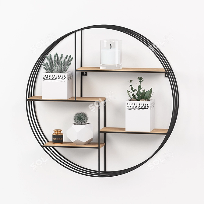 Metallic Round Shelf Set with Decor 3D model image 1