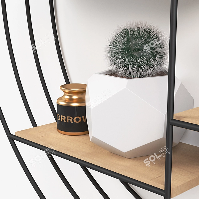 Metallic Round Shelf Set with Decor 3D model image 3