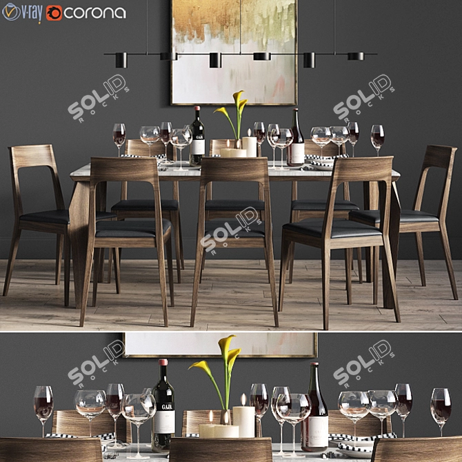 Elegant Brass Dinning Set 3D model image 1