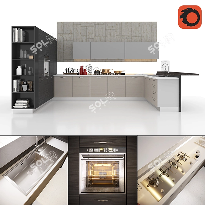 Italian Kitchen: High Detail, Customizable 3D model image 1