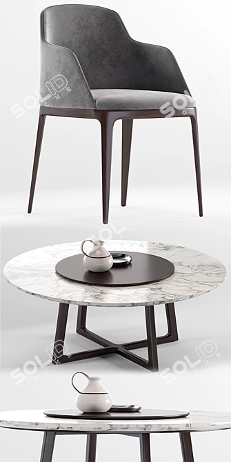Elegant Grace Chair & Concorde Round Table 3D model image 2