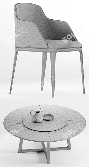 Elegant Grace Chair & Concorde Round Table 3D model image 3