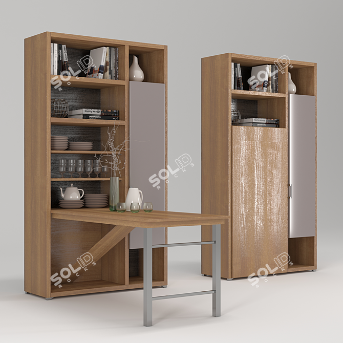 Multi-functional Buffet with Pull-out Dining Table 3D model image 1