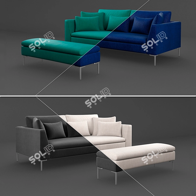 Modern Linen Sofa with Metal Legs 3D model image 1