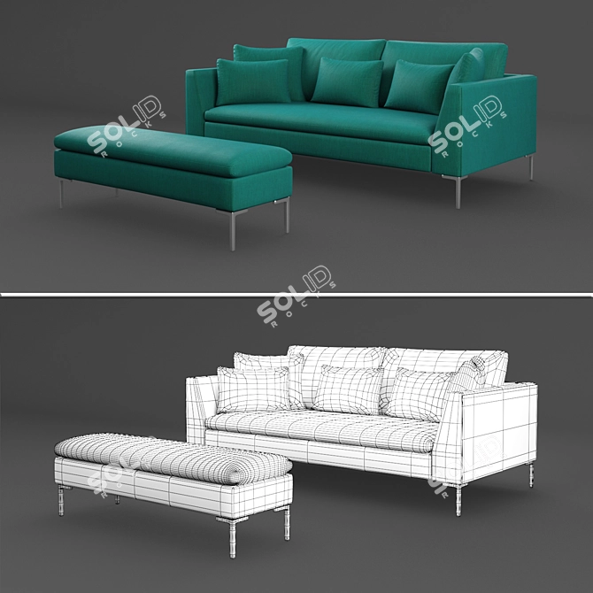 Modern Linen Sofa with Metal Legs 3D model image 2