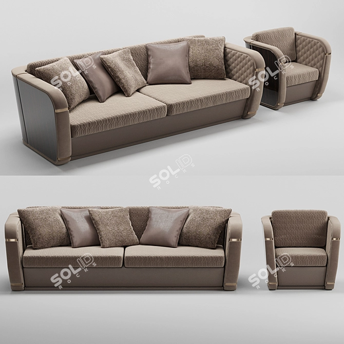Contemporary Ebony Makassar Shell Sofa & Armchair: Francesco Molon Bond Collection 3D model image 1