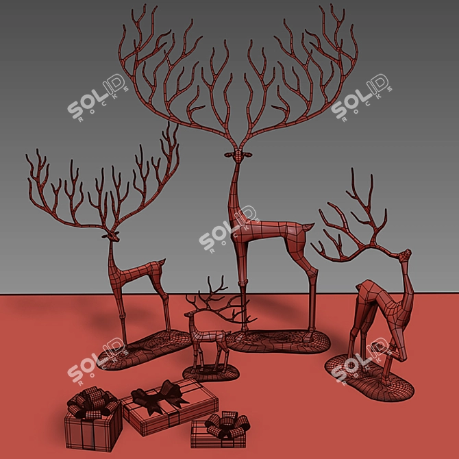 Charming Reindeer Decor Set 3D model image 3