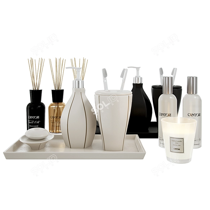 Cantori Bathroom Set: Tray, Dispenser, Soap Glass 3D model image 2