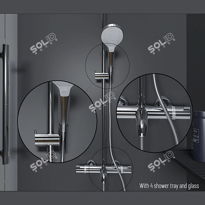 Aruna Shower Set: Tray, Glass, Pipe & Accessories 3D model image 1