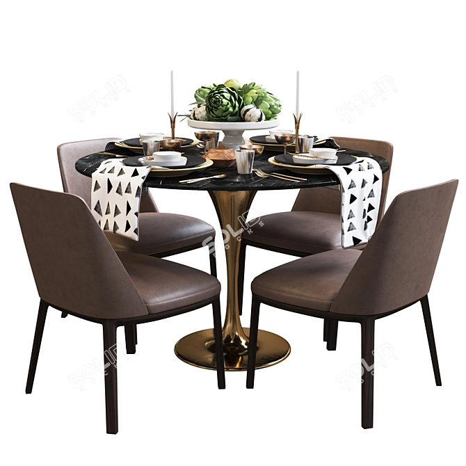 Elegant Black and Gold Table Setting 3D model image 1