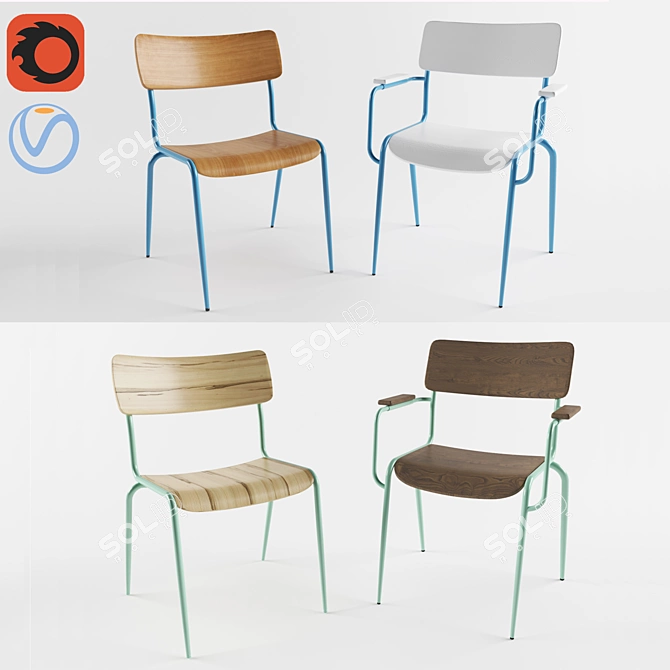 Modern Mies Chair: Variety of Colors & Armrest Option 3D model image 1