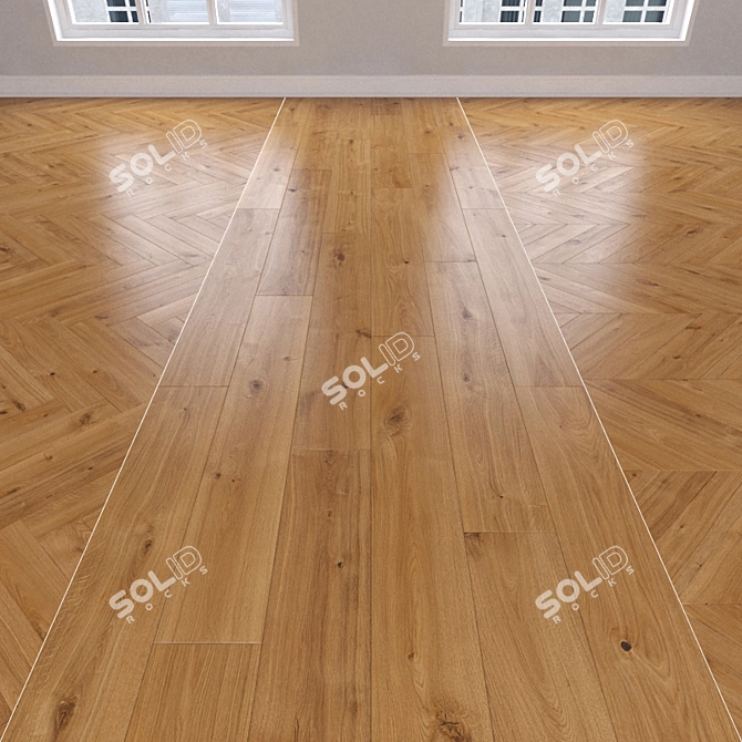 Caramel Oak Parquet: Herringbone, Linear, Chevron 3D model image 1