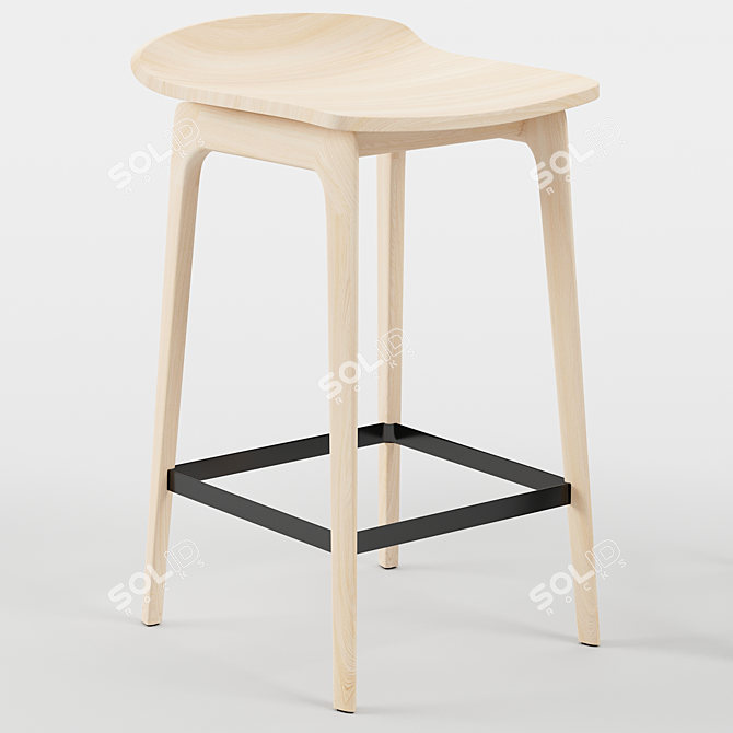 Modern Wooden Bar Stool 3D model image 1