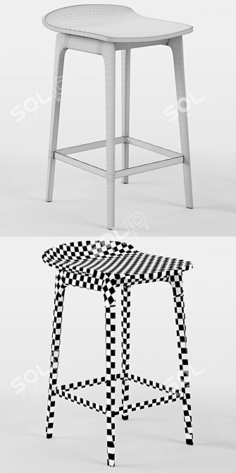 Modern Wooden Bar Stool 3D model image 3