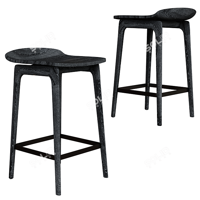 Modern Wooden Bar Stool 3D model image 5