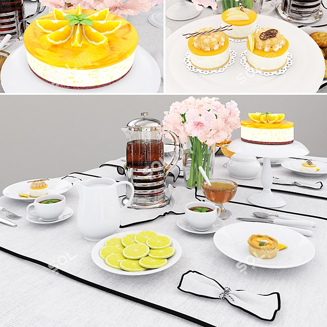 Elegant Orange Cake Tableware 3D model image 1