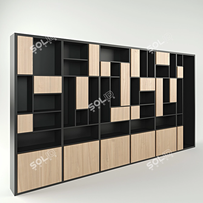 Wide 6-Section Cabinet with Open and Closed Shelves 3D model image 1