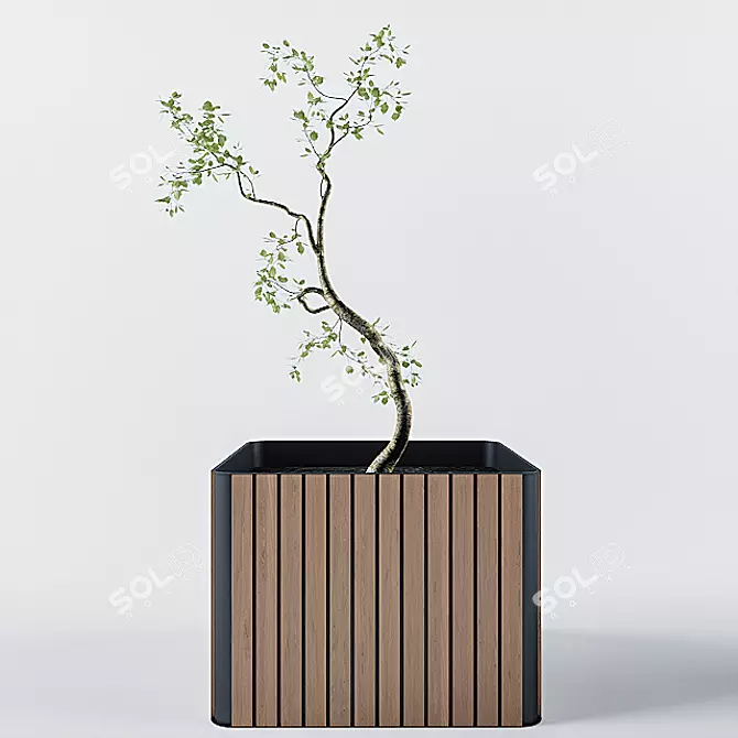 Modern Teak & Aluminium Planter 3D model image 3