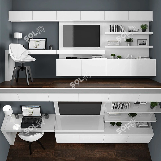 Stylish TV Stand with Work Area 3D model image 1