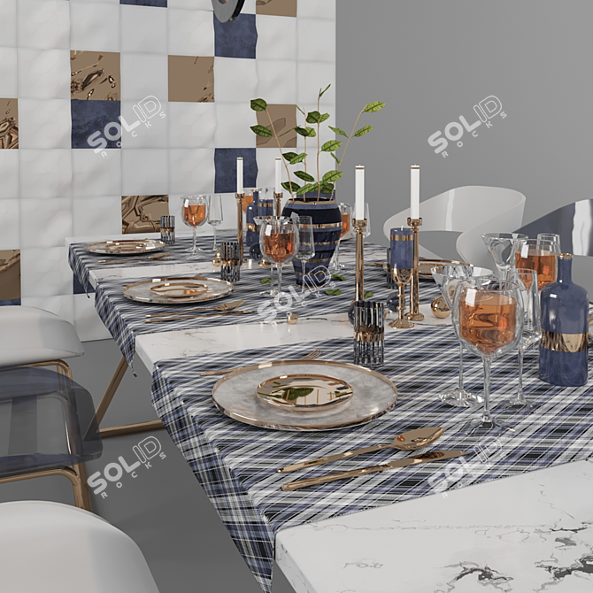 Elegant Bronze Dining Set 3D model image 3