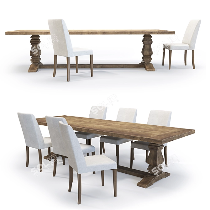 Classic Dining Set: Table & Chair 3D model image 1