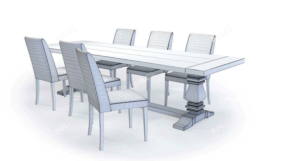 Classic Dining Set: Table & Chair 3D model image 2