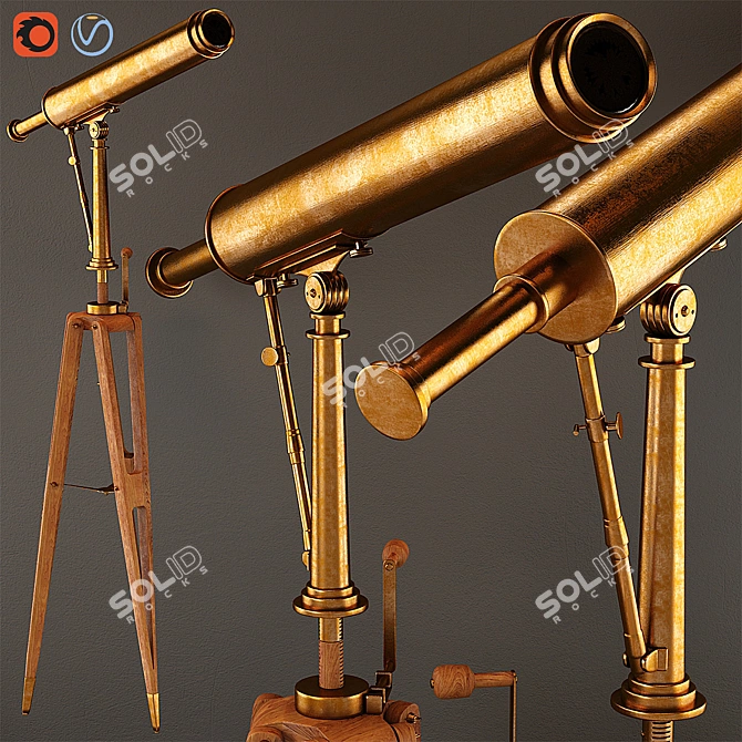 Parisian Antique Brass Telescope 3D model image 1