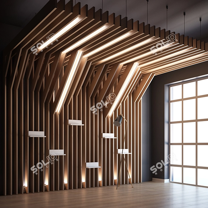 Wooden Panel with Ceiling Transition 3D model image 2