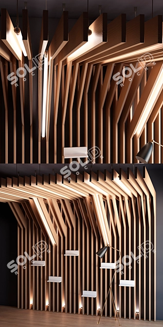 Wooden Panel with Ceiling Transition 3D model image 3