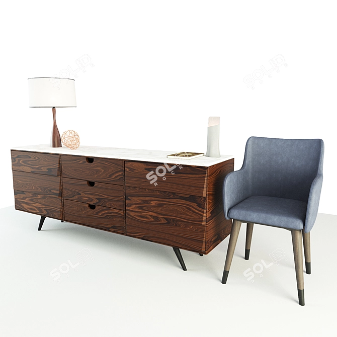 Modern Office Cabinet and Chair Set 3D model image 1