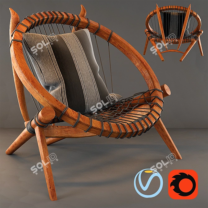 Devil Wood Armchair: Exquisitely Woven 3D model image 1