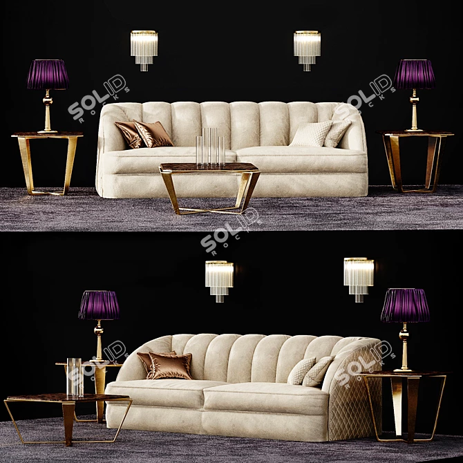 Luxury Charlotte Sofa: Glamour Art-Deco Design 3D model image 1