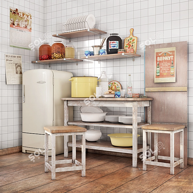 Vintage Soviet Kitchen Decor 3D model image 1