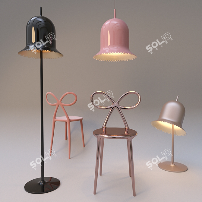 Elegant Ribbon Chair & Lolita Lamp 3D model image 1