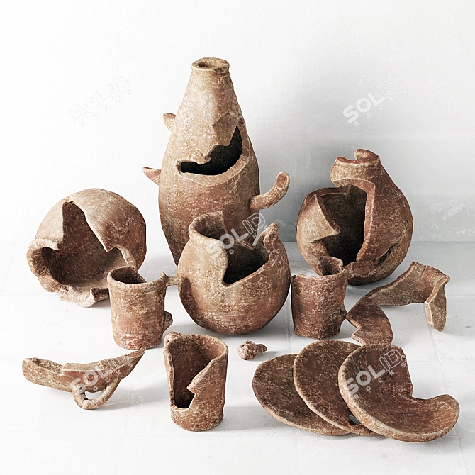 Vintage Clay Dish Set 3D model image 1