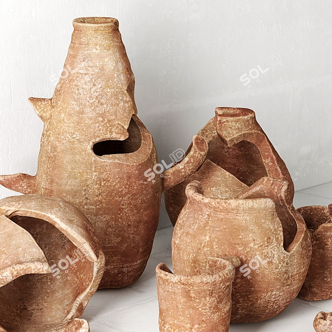 Vintage Clay Dish Set 3D model image 2