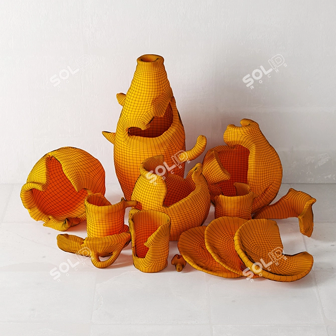 Vintage Clay Dish Set 3D model image 3