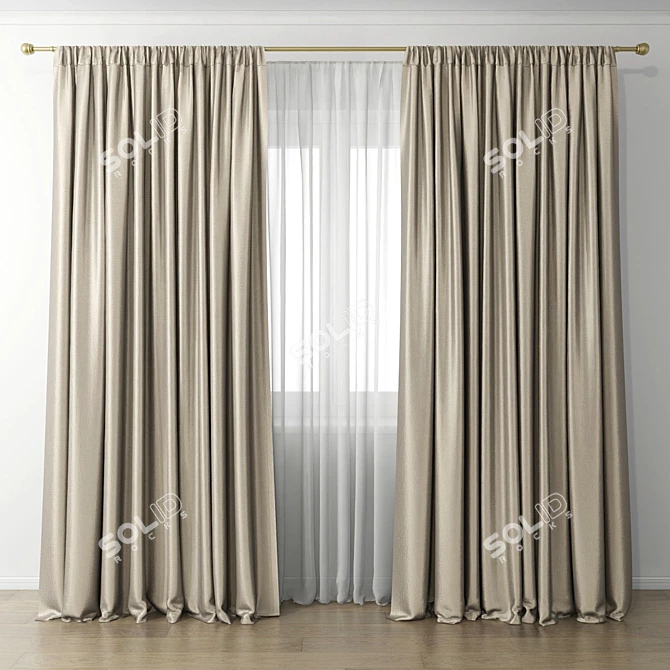 Elegant Velvet Curtains 3D model image 1