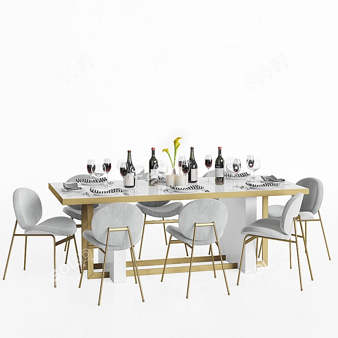 Elegant Brass Dinning Set 3D model image 2