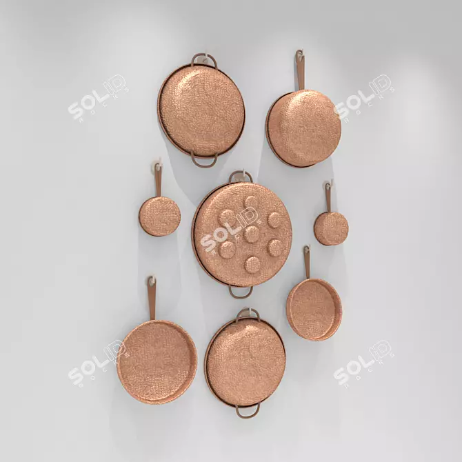 Premium Copper Cooking Pans 3D model image 1