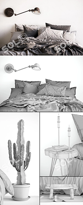 Sleek Scandinavian Bed 3D model image 3