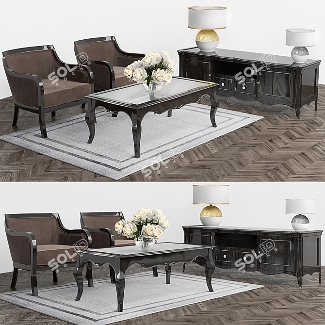 Flai Furniture Set: Coffee Table, Chair, TV Stand & Lamp 3D model image 1