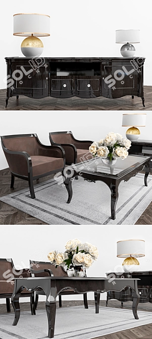 Flai Furniture Set: Coffee Table, Chair, TV Stand & Lamp 3D model image 2