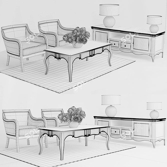 Flai Furniture Set: Coffee Table, Chair, TV Stand & Lamp 3D model image 3